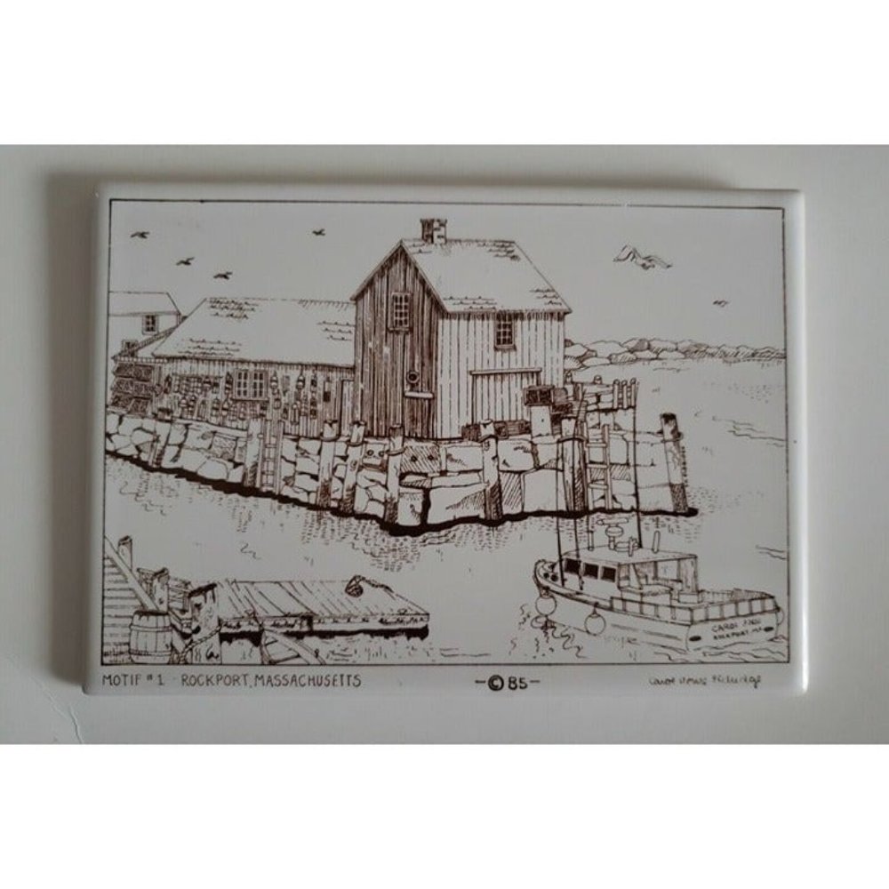 Carol H. Eldridge signed Wall Tile Cork Art Motif #1 Rockport Massachusetts